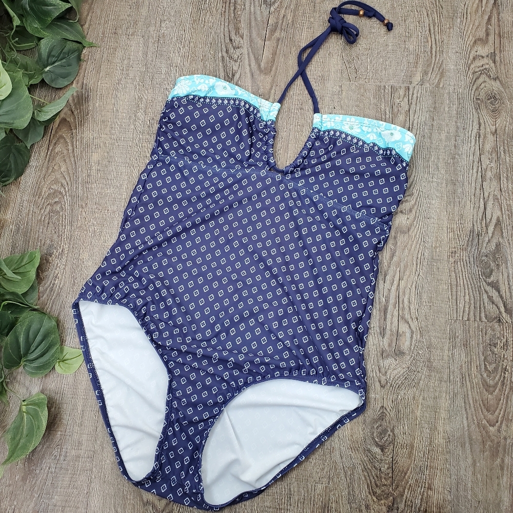 Tommy Hilfiger Swimsuit Bathing Suit Noepe Bandeau Halter One Piece Floral Boho